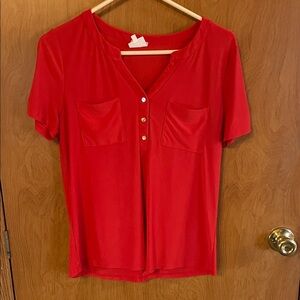 Chic Red Women's Blouse with Button Detail